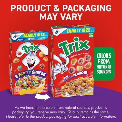 Miniatura 3 de Trix Cereal de desayuno afrutado, 6 formas afrutadas, grano entero, tamaño familiar, 16.1 onzas