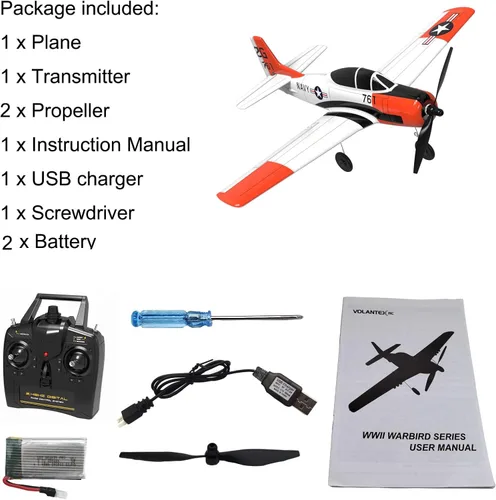 Miniatura 6 de Volantexrc - Avión RC de 2.4 GHz, control remoto de 4 canales, con avión Aileron T28 Trojan Parkflyer RC, listo para volar con sistema