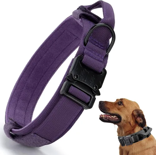 Miniatura 18 de Collar táctico para perro, collar ajustable de nailon para entrenamiento militar con mango de control y hebilla metálica de liberación rápida pesada
