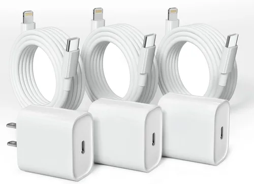 Miniatura 8 de Bloque de carga rápida USB C de 20 W PD para iPhone, paquete de 2 bloques de carga de pared tipo C con cable USB C a Lightning de 6 pies compatible