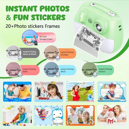 Miniatura 3 de Cámara para niños con impresión instantánea 1080P frontal y trasera dual selfie – Cámaras para niños pequeños con videojuegos digitales, 32 GB