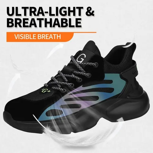 Miniatura 6 de BAIYIJIA Steel Toe Shoes for Men No Slip Work Shoes Construction Industrial Work Tennis Shoes Safety Shoes Lightweight Steel Toe Sneakers for Men