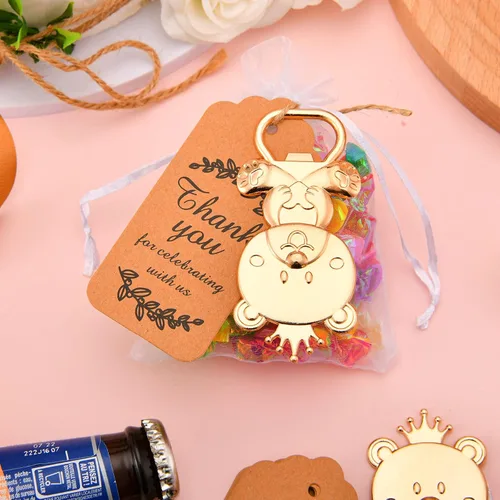 Miniatura 5 de 24 regalos de baby shower para invitados, abrebiberones, regalos de devolución de fiestas o recuerdos con etiquetas de regalo y bolsas blancas