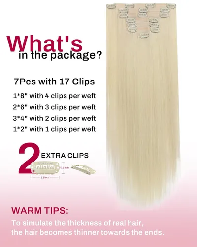 Miniatura 3 de Moresoo - Extensiones de cabello humano con pinzas, sin costuras, con trama, de poliuretano, invisible, cabello humano real, color rubio platino, 7