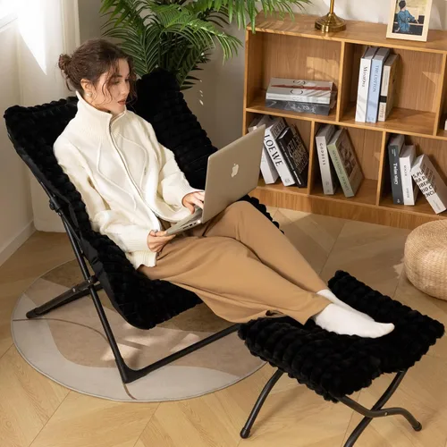 Miniatura 2 de HollyHOME Silla Platillo Extra Grande con Otomana Plegable, Cómoda Silla Plegable de Gran Tamaño y Conjunto de Taburete Reposapiés Plegable, Silla