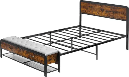 Miniatura 8 de IDEALHOUSE Marco de cama matrimonial con almacenamiento otomano tapizado, marco de cama funcional y estéticamente agradable, no necesita somier