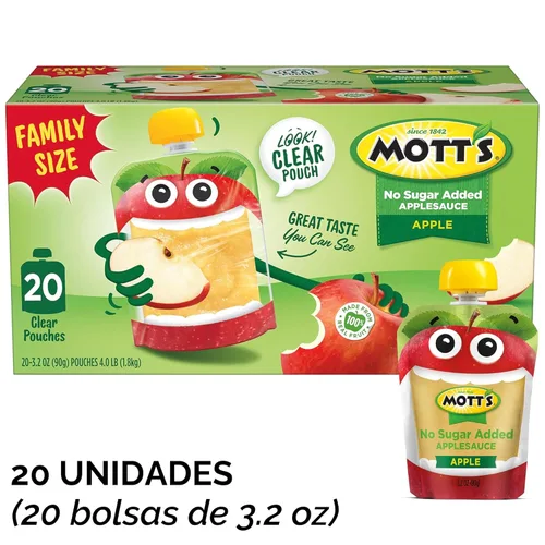 Miniatura 3 de Mott's Puré de manzana sin azúcar añadido, hecho de fruta real, sin sabores artificiales, bolsas transparentes de 3.2 onzas, paquete de 20