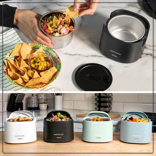 Miniatura 6 de Nostalgia Fiambrera portátil calentada – Calentador de alimentos de acero inoxidable de 2.5 tazas – Cable desmontable, tapa a prueba de fugas, asa