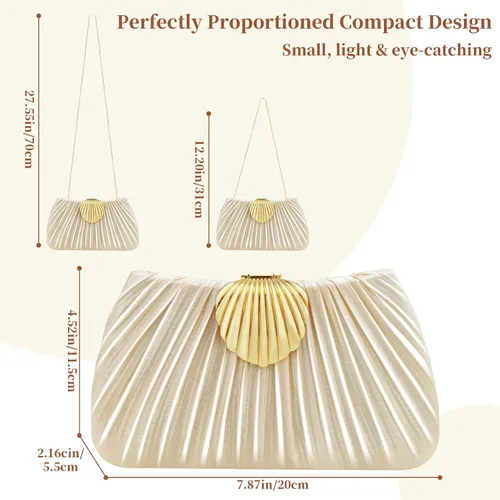 Miniatura 4 de YBMYCM Bolso de noche para mujer, de mano con cierre de concha, elegante bolso de seda para boda, baile de graduación, cena de lujo