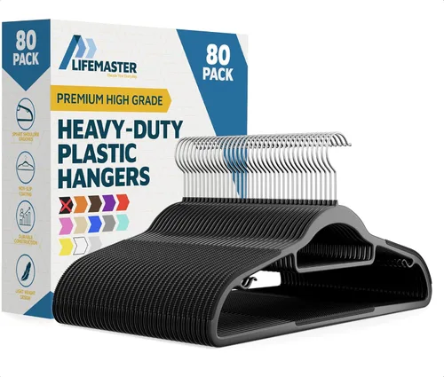 Miniatura 7 de Lifemaster Juego de perchas de plástico para ropa, 30 piezas, versátil, ligero, ahorro de espacio, antideslizante, diseño delgado, juego de perchas