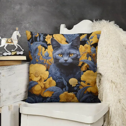 Miniatura 10 de Blue Cat in Bloom - Funda de almohada decorativa cuadrada suave con estampado de doble cara de 12 x 12 pulgadas, adorables almohadas de animales