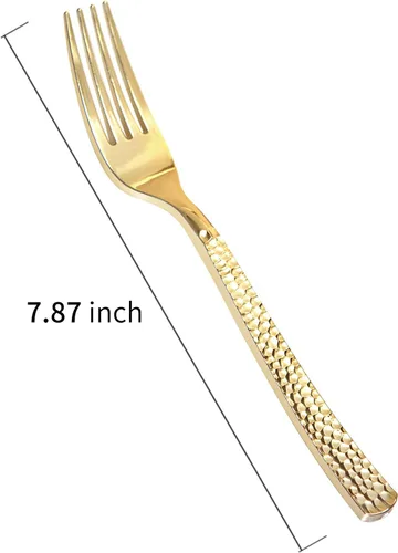 Miniatura 3 de Supernal 300 tenedores de plástico dorado, tenedores martillados desechables, cubiertos pesados de primera calidad pulidos, perfectos para fiestas