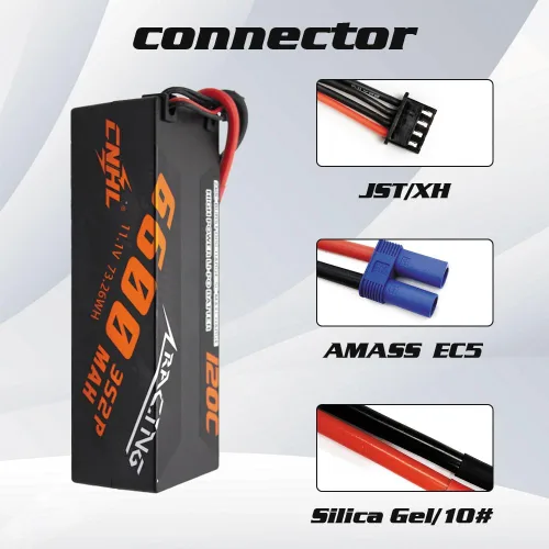 Miniatura 3 de CNHL 3S Lipo Battery 6600mAh Estuche rígido 120C 11.1V Batería RC con enchufe EC5 para 1/8 1/10 RC coche, camión, buggy barco (2 paquetes)