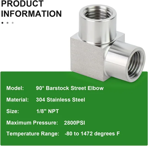 Miniatura 7 de TAISHER 2 piezas de acero inoxidable 304 cuadrado codo Barstock Street de 90 grados, tubo hembra NPT de 1/8 pulgadas a tubo hembra NPT de 1/8