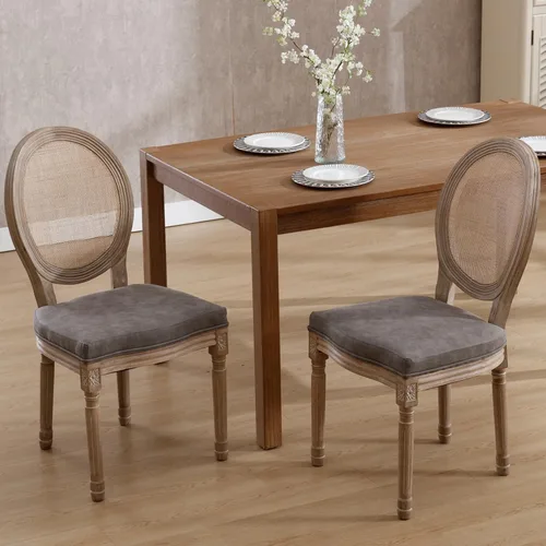 Miniatura 23 de Kmax Sillas de comedor estilo granja, patas de madera marrón, elegantes sillas de cocina copetudas, sillas de dormitorio francesas desgastadas