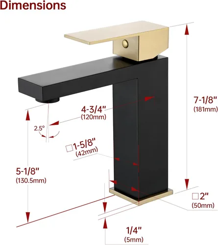 Miniatura 3 de sumerain Grifo de lavabo de baño negro y dorado grifo de baño 304 de acero inoxidable de una sola manija de un solo agujero