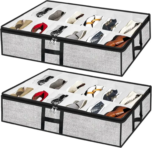 Miniatura 13 de Organizador de zapatos debajo de la cama para armario, paquete de 2, se adapta a 24 pares de cajas de contenedores de zapatos debajo de la cama
