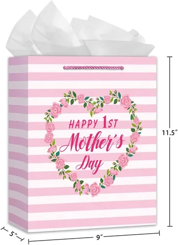 Miniatura 7 de WaaHome Bolsa de regalo para el primer día de la madre con papel de seda, regalos para el primer día de la madre para primera vez, esperando, nueva