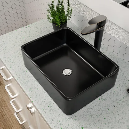 Miniatura 17 de Lavabo Rectangular, Dcolora 19" x 15" Lavabo de Baño de Cerámica Blanca de Porcelana Rectangular Lavabo de Baño Sobre Mostrador Lavamanos de Tocador