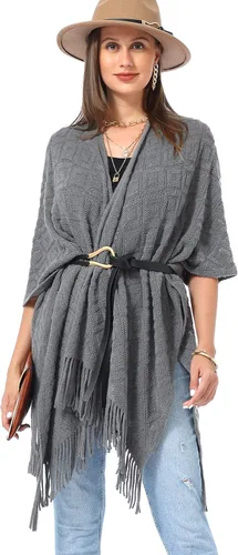 Miniatura 28 de Soul Young - Chal de punto para mujer, poncho con flecos y capa