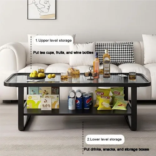 Miniatura 4 de EASYSOUL Mesa auxiliar moderna de cristal, 39.37 x 19.69 x 17.7 pulgadas, mesas de té rectangulares de vidrio de doble capa para sala de estar, Gris