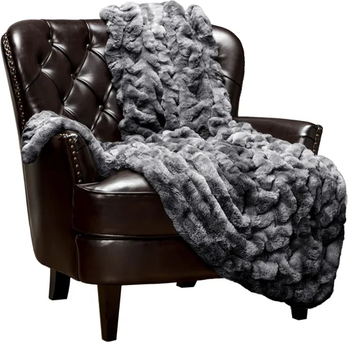 Miniatura 17 de Chanasya - Manta fruncida de pelo sintético de calidad prémium; lujosa manta de visón suave y reversible, 50 x 65 pulgadas, modelo Cathy Spice
