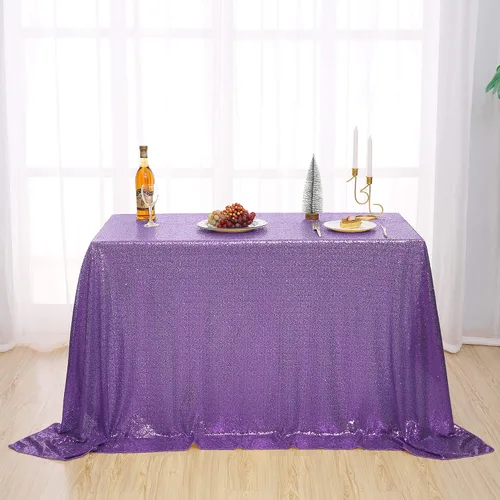Miniatura 8 de nanbowang Mantel de lentejuelas color morado claro para fiestas, rectangular, superposición de tela de lentejuelas, manteles de mesa de cumpleaños