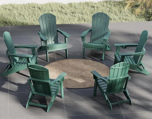 Miniatura 31 de Plawdlik Adirondack Juego de 2 sillas plegables, probadas por SGS, textura de madera con portavasos, polietileno de alta densidad resistente a todo