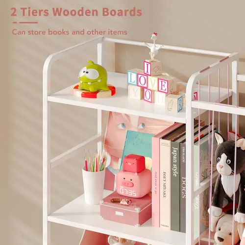 Miniatura 6 de BBLIKE Almacenamiento de animales de peluche, red de animales de peluche con estantería para niños y organizador de juguetes, estantería blanca de 2