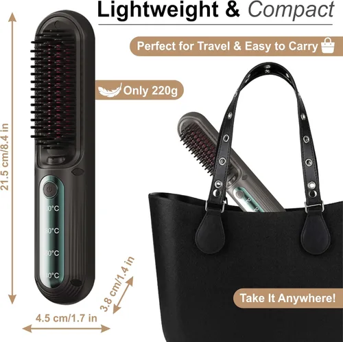 Miniatura 2 de Cepillo iónico inalámbrico para alisar el cabello, cepillo de pelo recargable por USB de calentamiento rápido con 4 ajustes de temperatura para un