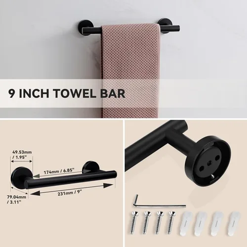 Miniatura 4 de SEIDO Toallero de 3 piezas para pared de baño, juego de accesorios de baño negro, juego de accesorios de baño de acero inoxidable SUS 304, toallero