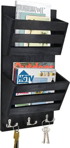 Unistyle Organizador de correo rústico con 4 ganchos para llaves, soporte de correo montado en la pared, organizador de correo colgante, soporte de
