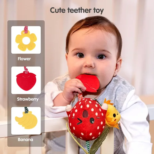 Miniatura 8 de TUMAMA Juguetes para bebés de 3, 6, 9, 12 meses, sonajeros colgantes de frutas, aguacate, plátano, naranja y fresa, juguetes móviles para cochecito