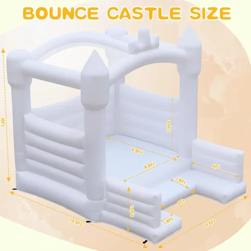 Miniatura 3 de FINCOME Casa inflable de rebote blanca de 13 x 13 pies con soplador, castillo de rebote comercial grande para saltar casa hinchable para niños