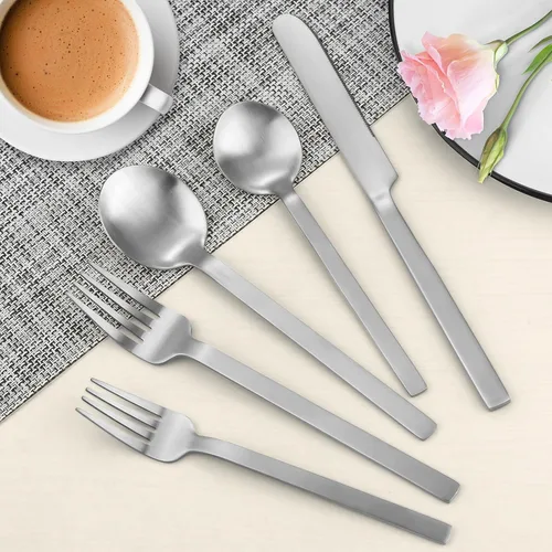 Miniatura 5 de Juego de cubiertos de 20 piezas para 4 personas, acero inoxidable, cucharas y tenedores, acabado mate, apto para lavavajillas Plateado mate