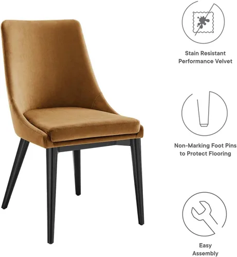 Miniatura 9 de Modway Viscount - Silla de comedor moderna de terciopelo de 19 pulgadas en negro/marrón coñac
