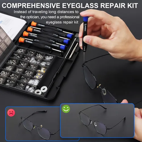 Miniatura 3 de STREBITO Kit de reparación de gafas, kit todo en uno para reparación de gafas con 16 tamaños de tornillos, 12 pares de almohadillas para la nariz