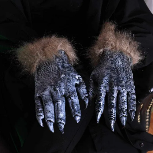 Miniatura 9 de Manos de hombre lobo de Halloween, garras de hombre lobo G-loves, látex lobo G-ama manos peludas aterradoras para fiesta de hombre lobo, accesorios