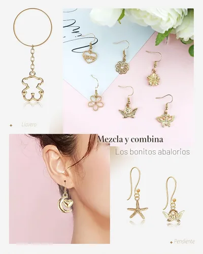 Miniatura 6 de 100 piezas al por mayor de lotes a granel para hacer joyas, dijes mezclados de aleación de oro KC dorado para collares, pulseras, fabricación