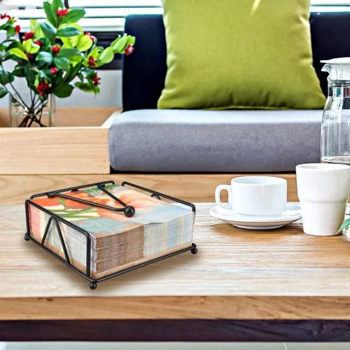 Miniatura 7 de Servilletero plano para mesa de comedor de cocina, servilletero de metal negro con brazo pesado, moderno y resistente de hierro fundido para cóctel