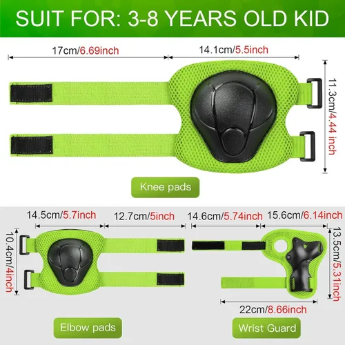 Miniatura 2 de Conjunto de casco de bicicleta para niños pequeños con rodilleras, casco de ciclismo ajustable para niño y niña, equipo de protección Verde