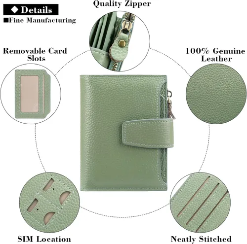 Miniatura 5 de FALAN MULE - Cartera de cuero auténtico para mujer, pequeña plegable , compacta, con interferencia de radiofrecuencia (RFID)