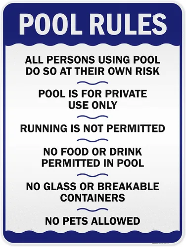 Miniatura 12 de Letrero de reglas de la piscina, «Swim at Your Own Risk, This is a Private Pool, No Food No Runing, No Glass, No Pets – Cartel de piscina, 10 x 14