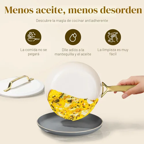 Miniatura 5 de Gotham Steel Moderno juego de utensilios de cocina de cerámica de 11 piezas, elegante juego de ollas y sartenes antiadherentes con vaporera, parte