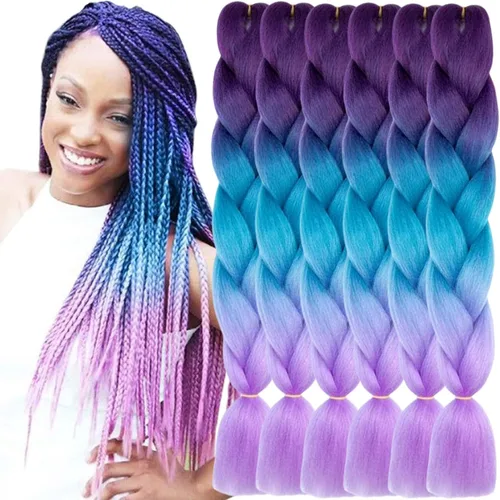 Miniatura 49 de Beige (613) Cabello trenzado 6 paquetes de extensiones de cabello sintético de 24 pulgadas, extensiones de cabello trenzado Jumbo Ombre trenzado