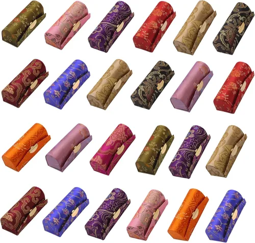 Miniatura 9 de Estuche de lápiz labial con espejo para lápiz labial, caja de almacenamiento mini portátil de doble rama floral joyería cosmética estuche paquete