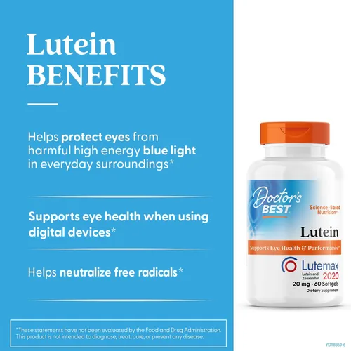 Miniatura 2 de Doctor's Best Suplemento de luteína de 20 mg con zeaxantina - Luteína para los ojos, vitaminas para la salud ocular para hombres y mujeres, apoyo a