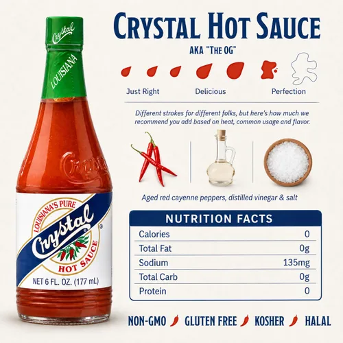 Miniatura 2 de Crystal Combo de salsa picante y salsa extra picante de 6 onzas, una original y otra extra picante de pimienta de cayena de Louisiana, sabor audaz