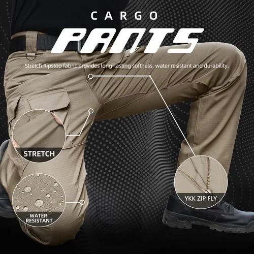 Miniatura 21 de Hiwise Pantalones tácticos elásticos para hombre, resistentes al agua, pantalones cargo Ripstop, ligeros para exteriores, pantalones de senderismo