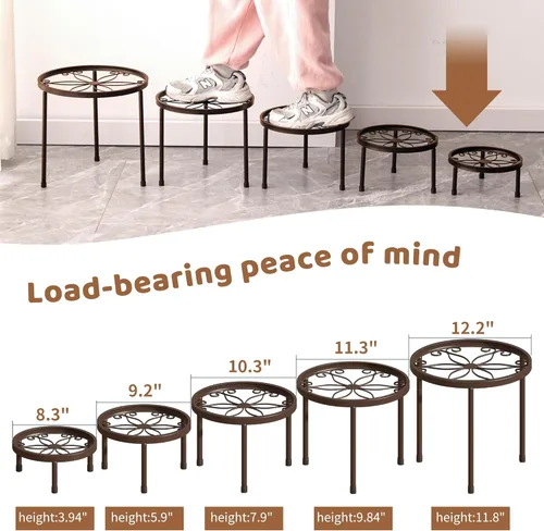 Miniatura 7 de Soporte para plantas para interiores y exteriores, paquete de 5 soportes de metal resistente, múltiples plantas, soporte de hierro antioxidante